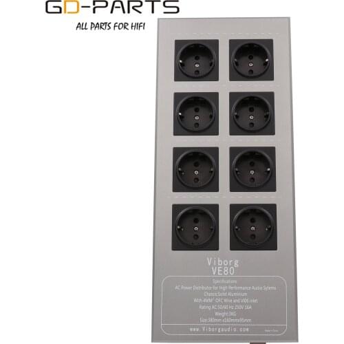 8 Channels EU Schuko AC Power Filter Distributor Pure Copper Power Socket Full Aluminum Chassis 50 60Hz 250V 16A Hifi Audio VE80