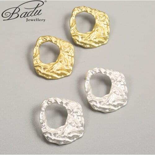Badu Geometric Irregular Metal Earrings Hollow Design Korea Minimalist Style Earrings Environmentally Friendly Material Jewelry