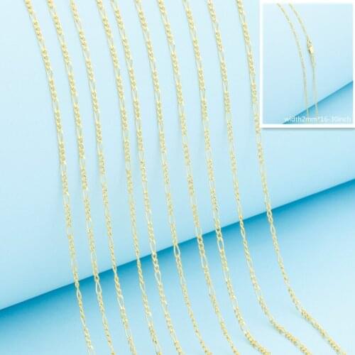 16-30inches Gold Plated Copper FIGARO Necklace Chain Unisex Jewelry With Good Lobster Clasps Factory Price 2MM*5PCS