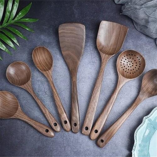 Black Walnut Wood Spoons Non-stick Spatula Soup Rice Spoon Shovel