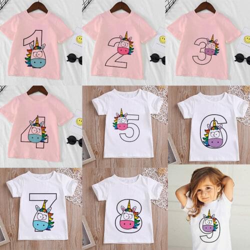 2021 Baby Garment 2 Colour Tee Tops Unicorn Birthday Number Child T-shirt Clothes For Girls Boy Costume Childrens Clothing Kids