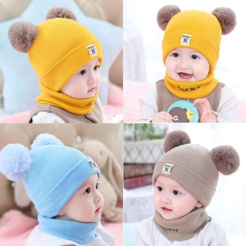 Unisex Kids Plush Hats And Scarf Baby Cap Set Korean lovely Girl Boy Cap Scarf Set Child Winter Earmuffs Hat Scarf Warm Suit