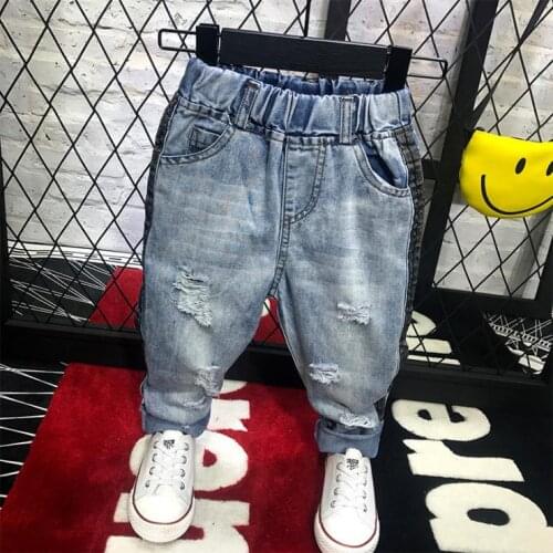 Jeans boy trousers kids casual spring new solid color childrens ripped jeans fashion long jeans suitable for 2-7 years old