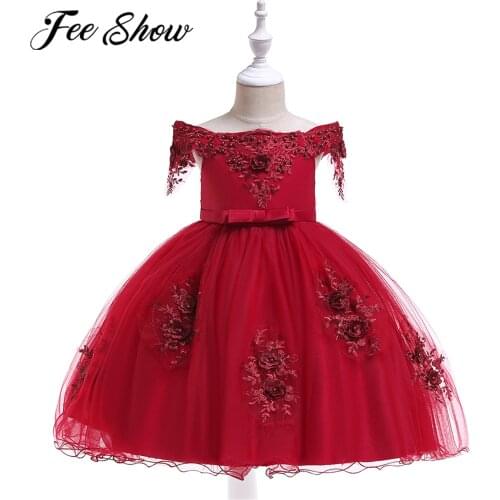 Elegant Girls Embroidery Dress Off Shoulder Flower Girls Dress Wedding Party Dress First Communion Dress for Girls Kids Vestidos
