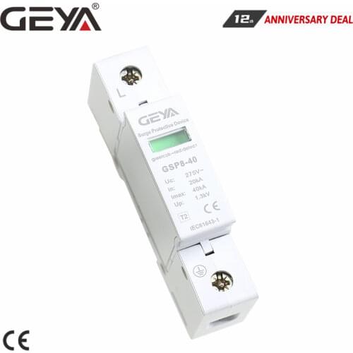 GEYA GSP8-1P Din Rail SPD AC275V AC385V 20KA-40KA House Surge Protection Device Low-voltage Arrester Device Din Rail Type