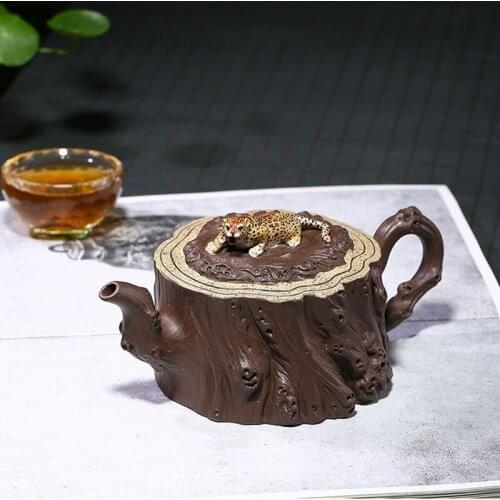 Yixing Teapot Purple Clay Master Handmade Golden Leopard Stump Kettle Creative Teaware Send Gift Box