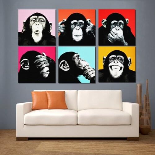 Six Monkeys Gorilla oil painting on canvas Andy Warhol Artwork Wall art pictures for Living Room Home Modern decoration NO FRAME