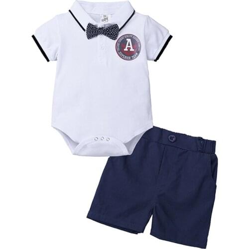 2019 Baby Boy Clothing Sets Infants Newborn Boy Clothes Shorts Sleeve Tops+Overalls 2PCS Outfits Summer Baby Clothing MB512