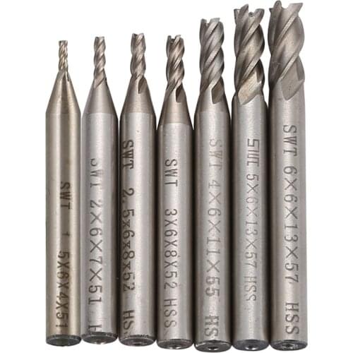 7Pcs/set Carbide End Mill 4 Flutes HSS Straight Shank Diameter 1.5mm-6mm Milling Cutter Router Bit Set CNC Tools
