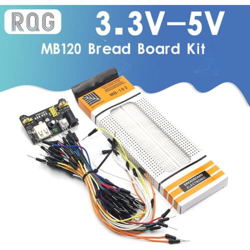 3.3V/5V MB102 Breadboard power module+MB-102 830 points Solderless Prototype Bread board kit +65 Flexible jumper wires