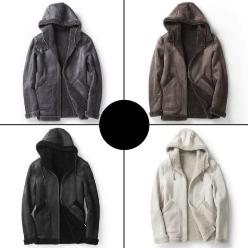 Short Real Fur Coat Men Hooded Autumn Winter Leather Jacket Man Sheep Shearing Wool Coats Two Side Wear MC18C170 KJ1200