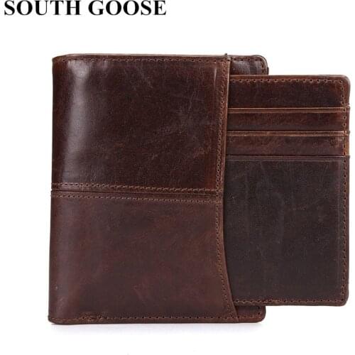 SOUTH GOOSE Real Leather Wallet Men Standard Wallets Vintage Genuine Leather Cowhide Short Mens Wallet Purse With Coin Pocket