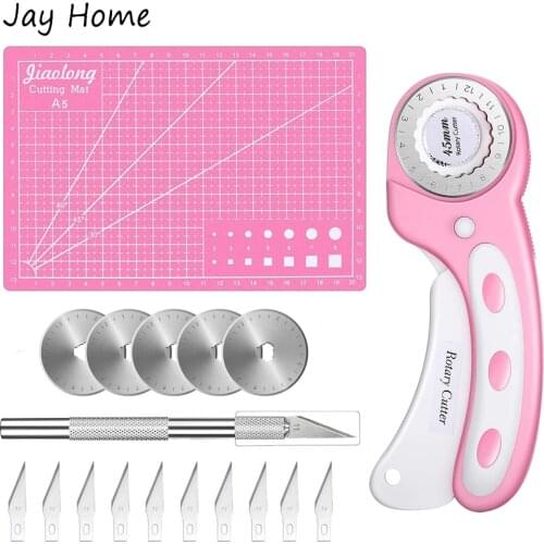 4PCS Rotary Cutter Kits 45mm Round Sewing Rotary Cutter & A5 Cutting Mat & Precision Carving Knife for Quilting Sewing Crafting
