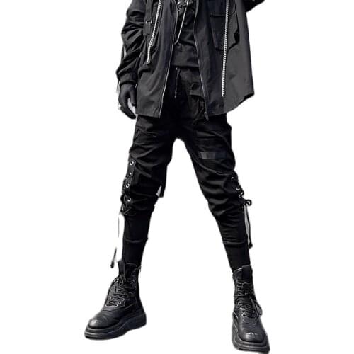 2021 New Spring Men Cargo Pant Dark Style Ins Cool Trousers Bandage Casual Overall Fashion Jogger Pants