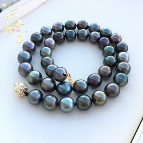 NEW 18'AAA 8-9MM TAHITIAN BLACK PEARL NECKLACE 925silver GOLD Lantern clasp
