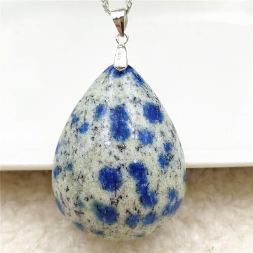 Genuine Natural Blue K2 Jade Volcanic Pendant Necklace 39x29x11mm Women Men Rare Water Drop Stone Love Gift Necklace AAAAAA
