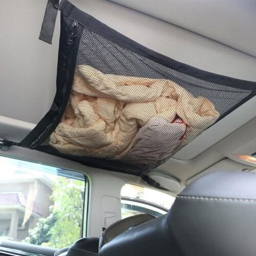 Portable Car Ceiling Storage Net Pocket Roof Interior Sundries Storage Organizer Auto Cargo Stowing Tidying Mesh Bag Container