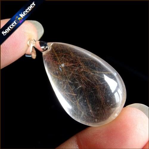 Rare Natural Quartz Gold Rutilated Garden Quartz Crystal Love Necklace Pendant natural minerals Fish Tank Beads OS453