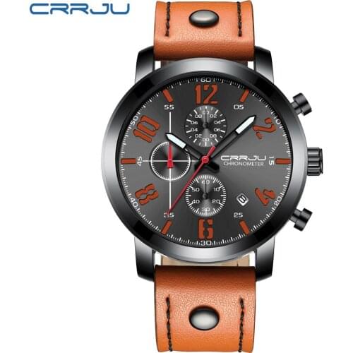 Relogio Masculino CRRJU Fashion Casual Business Leather Strap Classic Men Watch Men Sport Quartz Watch Men Date Display Clock