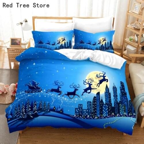 Merry Christmas 3D Print Bedding Set Festival Design Snowflake Elk Print Duvet Cover Quilt Cartoon Santa Claus Bed Linen Decor