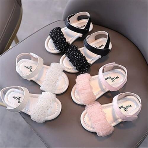 Toddler Kids Sandals Girls Shoes Summer Pearl Bling Sequins Single Sneakers Princess Casual Shoes Sandals Infant Sneaker