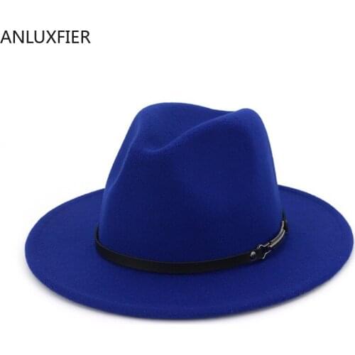 X3018 Unisex Wool Fedora Hats Adult Woolen Hat Retro Flat Brim Broad-Brimmed Caps Adjustable Fascinators for Women Elegant