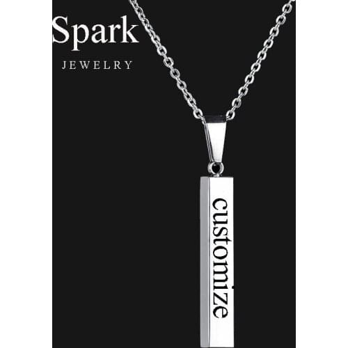SPARK stainless steel personalized Custom Engraved Name Strip Pendant Necklace Nameplate print logo birthday gift