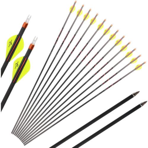 Toparchery 6/12 pcs Pure Carbon Arrow Spine 300 350 400 for Recurve/Compound Bows Archery Shooting Hunting