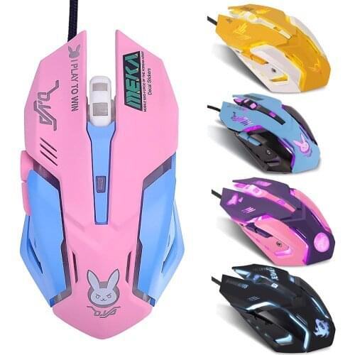 Breathing LED USB Wired Optical Mouse 2400dpi PC Laptop Desktop Computer 6 Buttons Gaming Mice for OW DVA overwatch Dropshipping