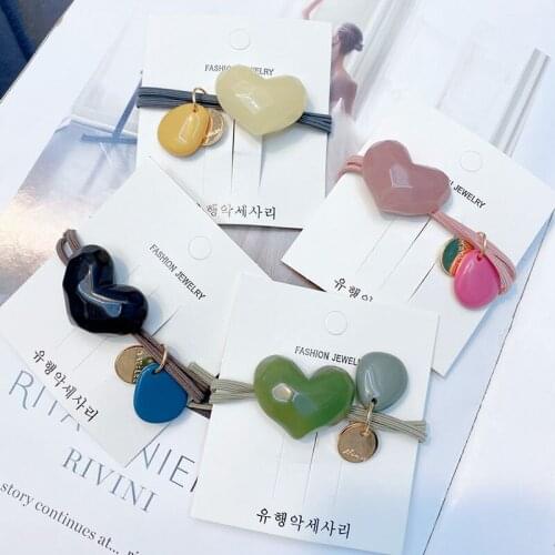 High Quality Fashion Hot Selling New Arrival Hair Band Acrylic Heart Shape Hair Rope Women Girls Kids Hair Rings Headpiece Gifts