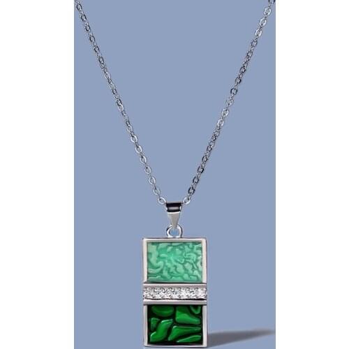 New 925 Silver Ladies Necklace Handmade Enamel Epoxy Creative Emerald Green Geometric Pattern Ladies Sweater Chain Necklace