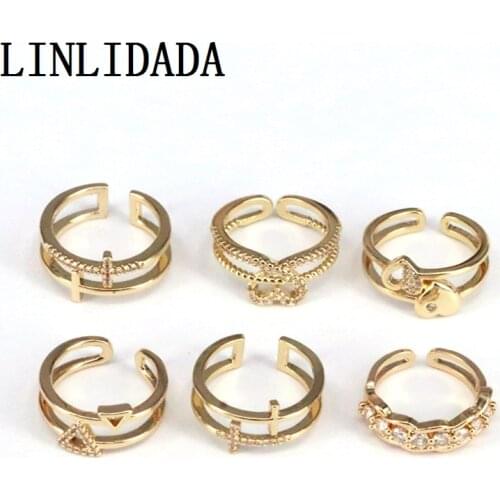 10Pcs Gold Color Mix Style Ring Micro Pave CZ Fashion Ring For Women Party & Engagement Ring Jewelry