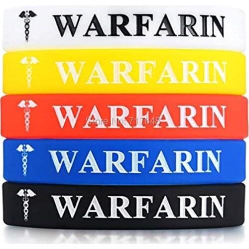 100pcs 5 colors WARFARIN Medical Alert ID wristband silicone bracelets free shipping by ePacket A