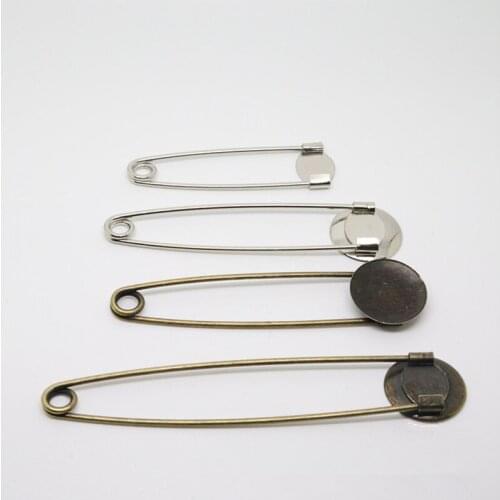 100pcs Larger Safety Pins with Tray DIY Brooch Base Silver/Bronze Color