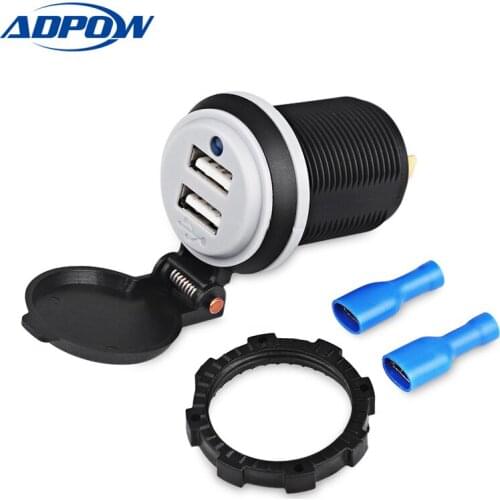 12V-24V Auto Dual USB Car Charger Adapter Power Outlet For Phone Motorcycle Boat Car 2 Port Waterproof USB Car Socket 4.2A