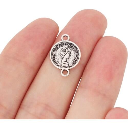 50 x Tibetan Silver Queen Elizabeth The Second Connector Charms Double Sided for DIY Jewelry Making Findings 18x13mm