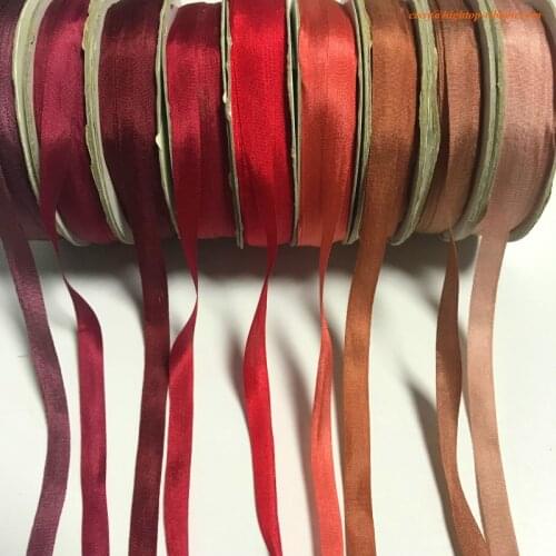 7mm 10mts to 50mts per card 100% pure natural silk satin taffeta ribbon solid color for embroidery designs,free shipping