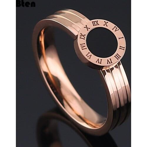 Bten Hot!! Famous Brand Women Rings Rose Gold Color Stainless Steel Ring Roman Numeral Shells Luxury Jewelry Female Top Quality