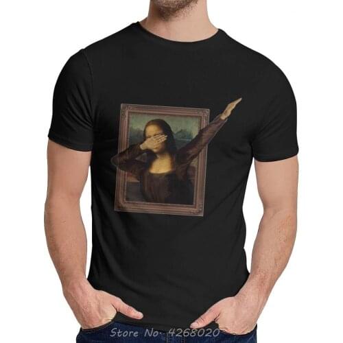 Mens O-neck Dabbing Mona Lisa Painting La Gioconda T-shirt Short Sleeve Man Natural Cotton Top Tee Hot Sale Tshirt Harajuku