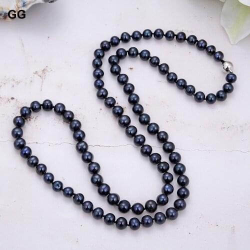 GuaiGuai Jewelry Natural Pearl Classic 32" 9mm Black Round Pearl Long Necklace