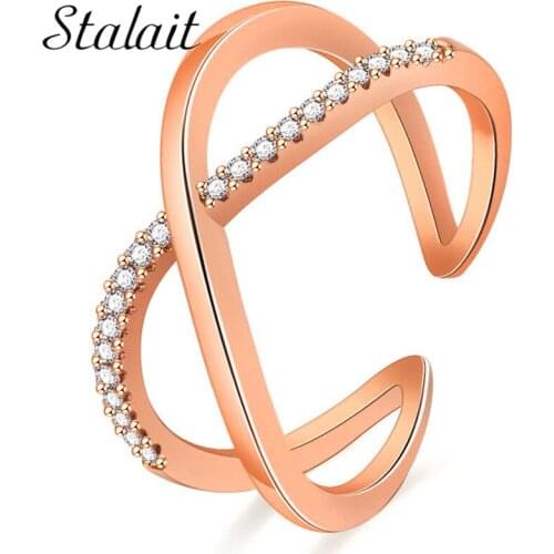 Exquisite Cross Rings Rhinstones Rose Gold Color Female Fashion Copper Inlaid Zircon Open Ring With Stone Lucki Charm Ring
