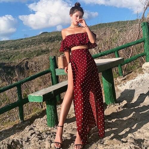 Womens suit summer new fashion polka dots show thin tube top short coat split fork long skirt two-piece temperament women