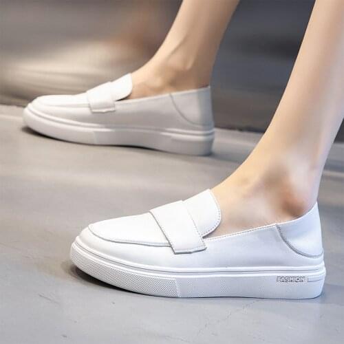 Womens Genuine Leather Sneakers Women Casual Fashionable Sports Shoes Vulcanized Woman Summer Flat Shoe Ladies White Lacing