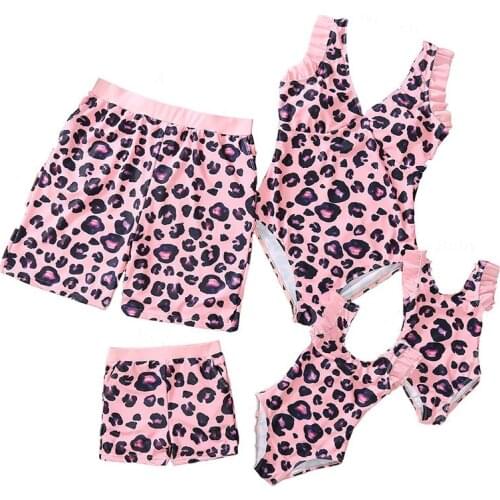 Leopard Print Swimsuit Family Matching Outfits Look Mother Daughter Swimwear Mommy And Me Bikini Father Son Swimming Shorts