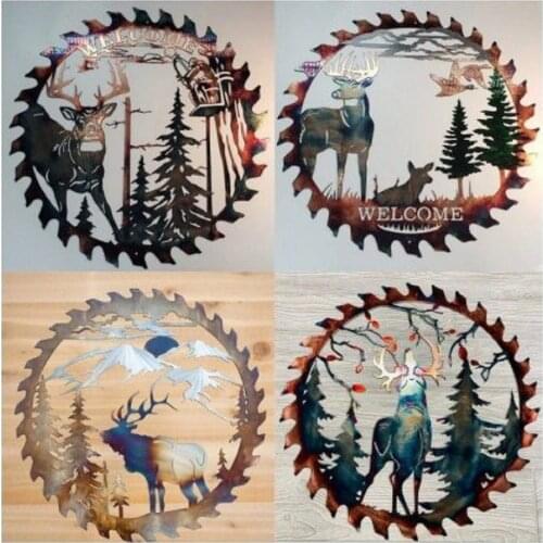 Metal Elk Wall Saw Blade Hanging Ornament Art Home Decor Alert At Dawn Welcome CutOut Collection With Deer Shape For Living Room