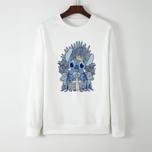 Disney Hipster Cute Stitch King Women Hoodies Sweatshirts Europe and America Vogue Kawaii Harajuku Pullovers Sudadera Mujer