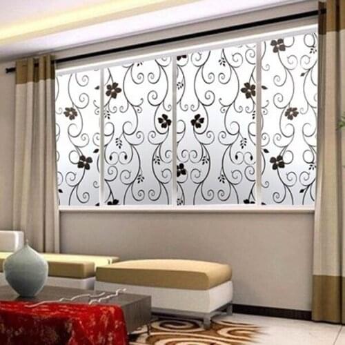 Sweet Frosted Privacy Cover Glass Window Door Black Flower Sticker Film Adhesive Home Decor AC889