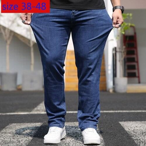 New Arrival Fashion Spring Autumn Tide Men Jeans Loose Elasticity Extra Large Straight Trousers Men Jeans Plus Size 38-44 46 48