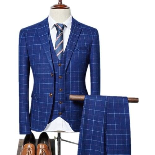 Mans Suits For Wedding Mens Business Suit Male Plaid Slim Blazers Groom Tuxedos Prom Dresses Party Suit Two/Three Pieces Suits