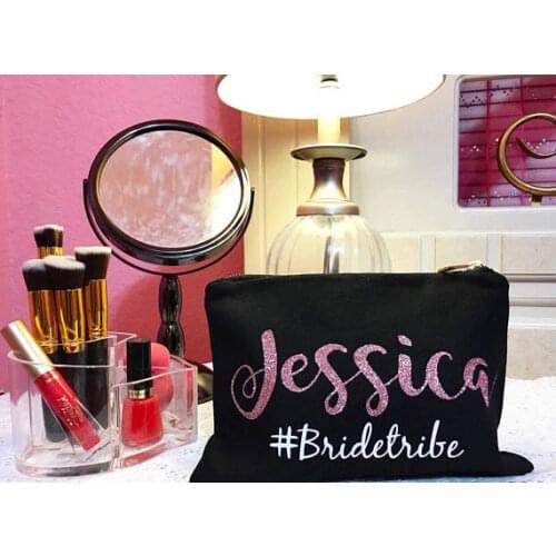 Personalize bride tribe wedding bridesmaid Make Up makeup Cosmetic Bags kits Bridal Party Birthday Present/Gift decorations